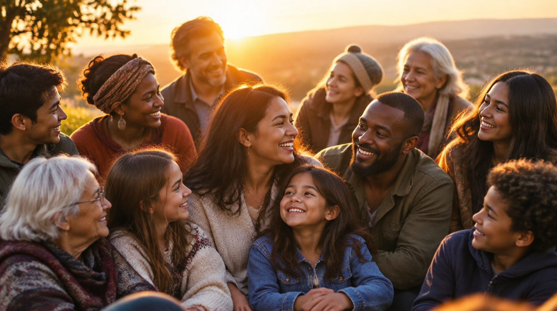 Members of the community together at golden hour
