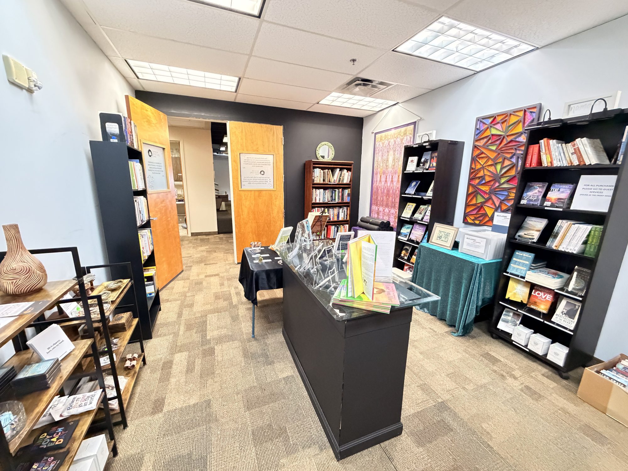Display tables and bookshelves in the CSL bookstore